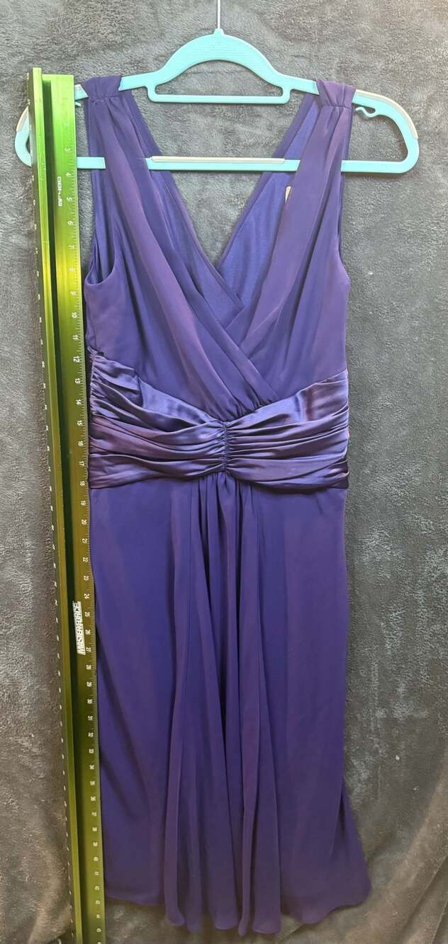 Chadwicks Purple Dress Size 10 Ruched Satin Waist V-Neck